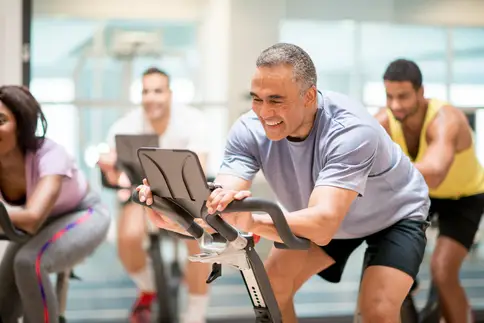 photo of cycling class at gym