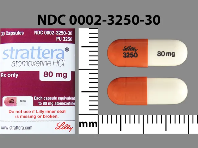 Atomoxetine (Strattera) LILLY 3250 80MG Pill Image