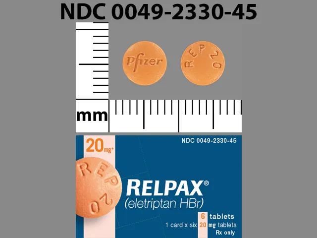 Eletriptan (Relpax) PFIZER REP 20 Pill Image
