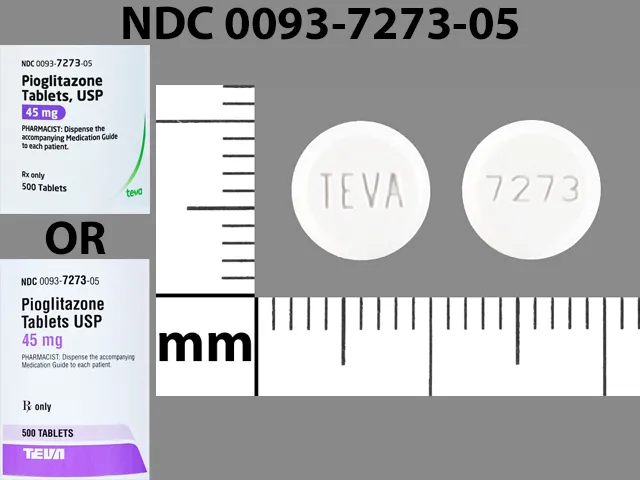 Pioglitazone (Actos) TEVA 7273 Pill Image