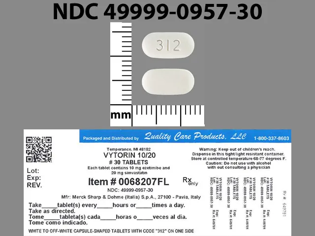 Ezetimibe/Simvastatin (Vytorin) 312 Pill Image