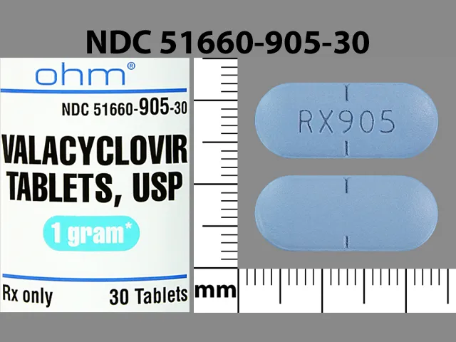 Valacyclovir (Valtrex) RX905 Pill Image
