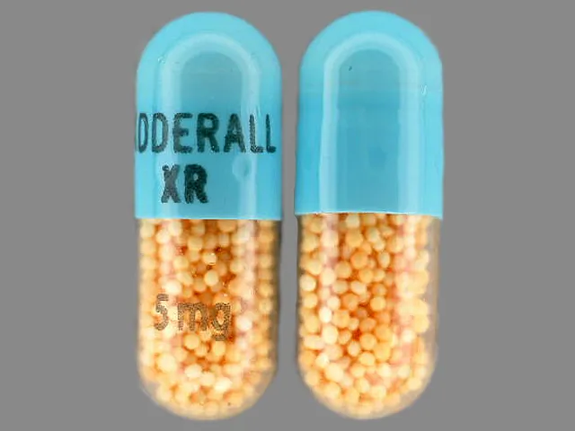 Amphetamine/Dextroamphetamine (Adderall, Mydayis, and others) ADDERALL XR 5 MG Pill Image
