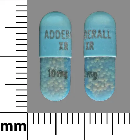 Amphetamine/Dextroamphetamine (Adderall, Mydayis, and others) ADDERALL XR 10 MG Pill Image