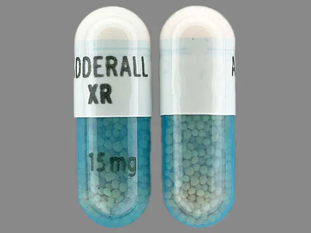 Amphetamine/Dextroamphetamine (Adderall, Mydayis, and others) ADDERALL XR 15 MG Pill Image