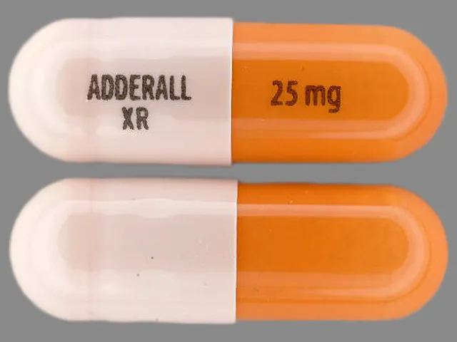 Amphetamine/Dextroamphetamine (Adderall, Mydayis, and others) ADDERALL XR 25 MG Pill Image