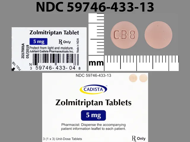 Zolmitriptan (Zomig) CB8 Pill Image