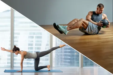 Ab workouts like the bird dog (left) and Russian twist (right) can help build your core muscles and support your everyday movements. (Photo Credit: iStock/Getty Images)