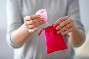 Menstrual cups most often have a V-shape and a stem. (Photo Credit: iStock/Getty Images)