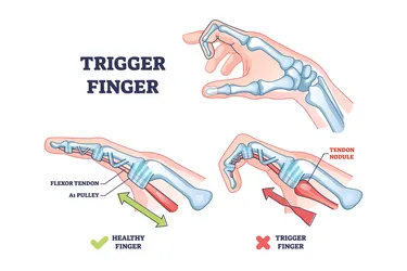 When you have trigger finger, your tendon can't move freely. Your finger will feel like it's catching when you try to move it. (Photo credit: VectorMine/Dreamstime)