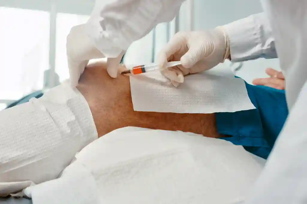 photo of doctor and medicine for knee pain injury