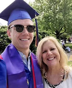 Anne Murray Mozingo with her son, Wyatt, at his graduation from Hofstra University in 2021.