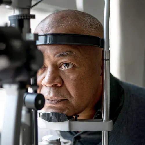 photo of senior man receiving eye exam