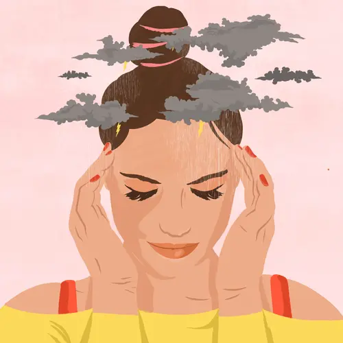 illustration of woman with headache concept