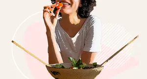 photo of woman mixing healthy salad