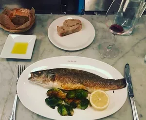 Harper shared this picture of his Mediterranean-style dinner: branzino, Brussels sprouts, and a salad to start.
