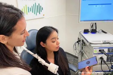 Collecting tens of thousands of voice samples, which can be done via a smartphone app, is step one for Yael Bensoussan, MD, (left) and her colleagues, who hope to lay the groundwork for algorithms that can help diagnose disease based on your voice.