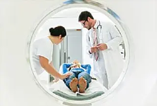 doctor nurse and patient at ct tomography