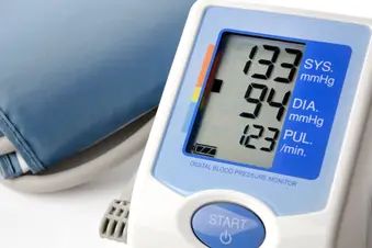 photo of digital high blood pressure reading