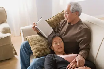 photo of woman resting on couch