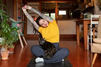 photo of woman stretching
