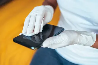 photo of cleaning smartphone screen
