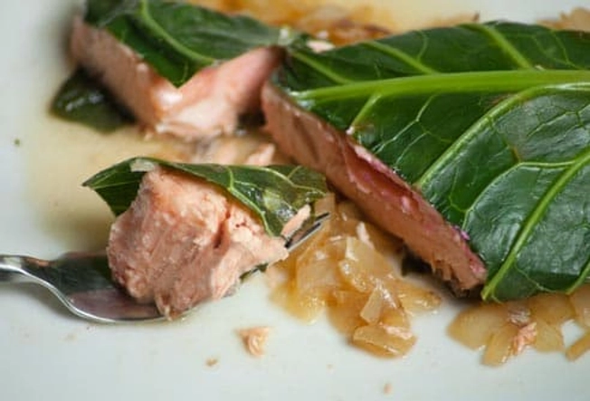 Salmon Steamed in Collards